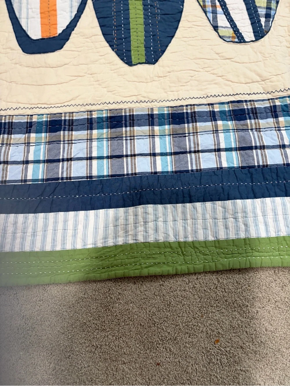 Pottery Barn Kids Surf Embroidered Bedspread, Twin Navy  & Cream Surfboard Quilt